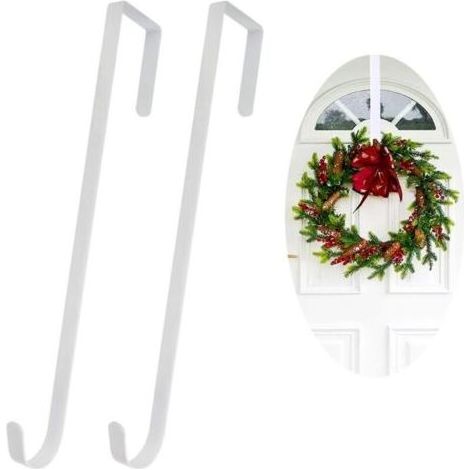 crochets de porte en acier inoxydable, 30 cm, pour couronnes et décorations de porte - Idéal pour suspendre guirlandes de Noël, décorations d'Halloween (blanc) (1/5)
