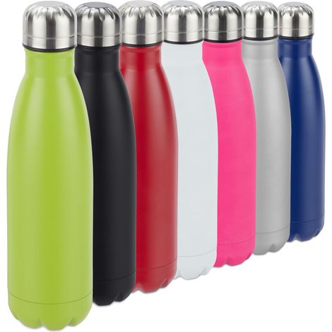 3 x Trinkflasche Edelstahl, auslaufsicher, für Kalt- und Heißgetränke, Vakuum Isolierflasche 500 ml, Outdoor, grün