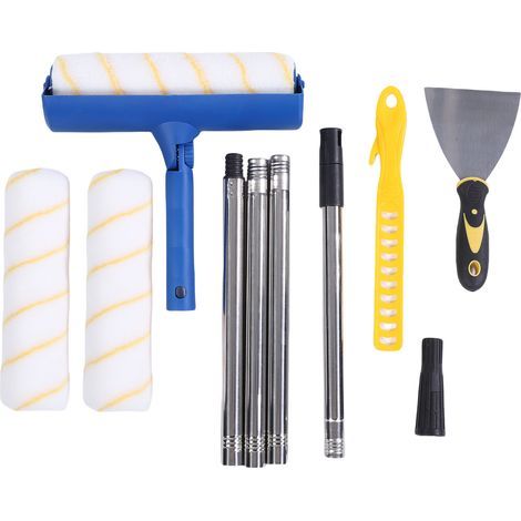 Kit de rouleaux à peinture anti-éclaboussures 10 pouces avec rallonges en acier inoxydable, couvercles de brosses, grattoir pour murs de plafond, meubles bleu (1/5)