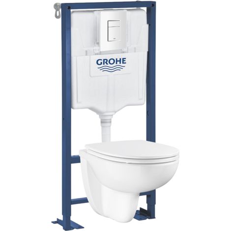 Inodoro suspendido sin borde + Asiento + Estructura soporte + Mando WC cuadrado Even White