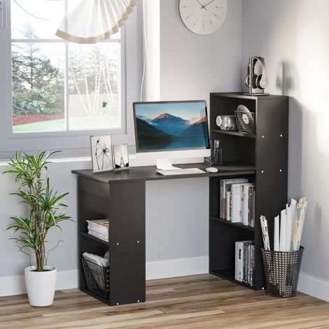 Computertisch mit Stauraum, 6 offene Fächer, ideal für Schlafzimmer oder Studio, 120 x 55 x 120 cm, schwarz
