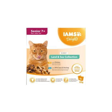 Iams Delights Senior Cat Land  & Sea Collection in Gravy 8pk - 85g - 817404