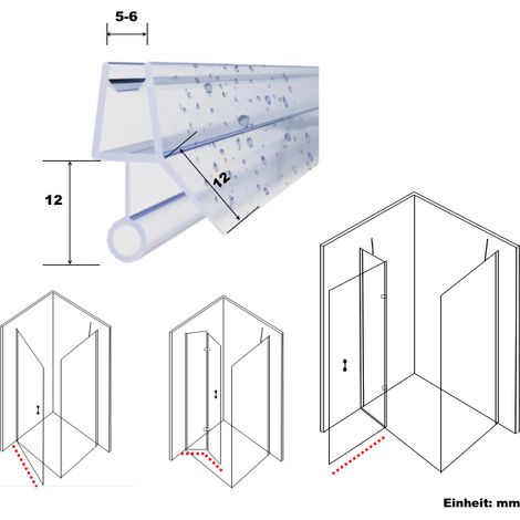 WITEN&NOCK Duschdichtung Wasserabweisprofil unten mit runder Streiflippe gerade für 5/6 mm Glasstärke Länge 200 cm (1/5)