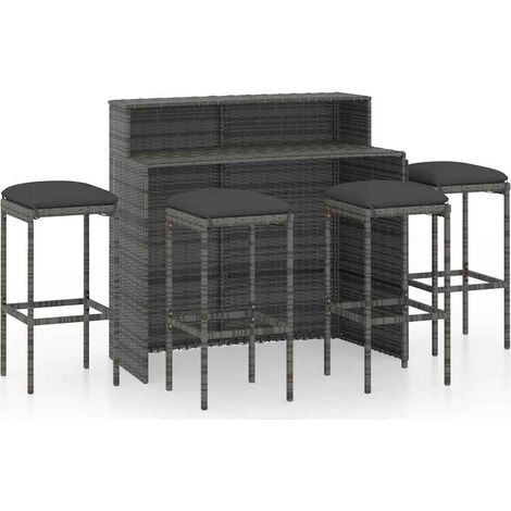 Juego de muebles de bar de jardín de 5 piezas y cojines gris vidaXL