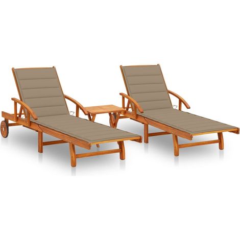 Set di 2 sdraio sedia a sdraio prendisole lettino da giardino terrazza arredamento da esterno con tavolo e cuscini in massello di acacia 020012112