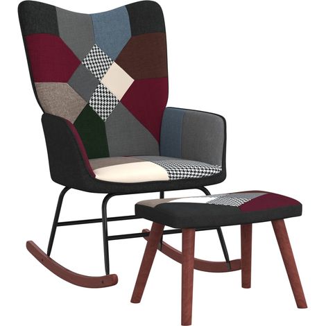 Chaise à bascule/Fauteuil à bascule,grand confort avec tabouret Patchwork Tissu -FR96251 (1/5)