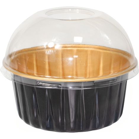 Kuchenformen, Mini-Backförmchen aus Aluminium, Einweg-Muffinformen, Crème-brûlée-Topf (1 schwarzer Topf mit Deckel) (1/5)