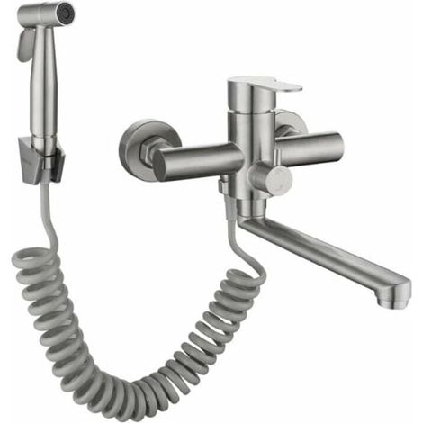 Mitigeur de robinet de cuisine mural, robinet de cuisine pour évier avec pistolet pulvérisateur et 2 gicleurs pivotant à 360° (1/4)