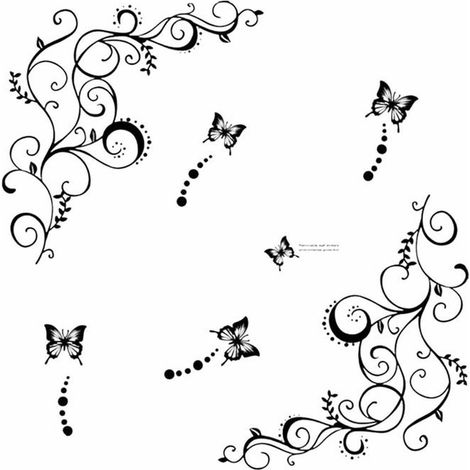 TuseRxln Abnehmbare Vinyl-Wandtattoos für Kinderzimmer, Ranken- und Schmetterlingsmotiv, c0019