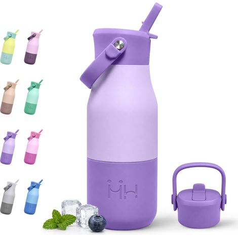 Gourde 400ml, Bouteille Isotherme Double Paroi, Gourde Inox avec Paille, Bouteille avec Manchon en Silicone, sans BPA, Étanche pour l'école, Bureau, Extérieur, Camping (1/5)