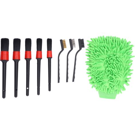 Ensemble de 9 Brosses de Détail Auto pour Jantes, Intérieur et Cuir - Kit Nettoyage Voiture (1/5)