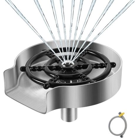 Rince Verre en Acier Inoxydable, Accessoires pour Evier de Cuisine, Rondelle en Métal, Rince Verre Evier, Nettoyeur Verre, Accessoires de Cuisine, Argent Mat (1/5)