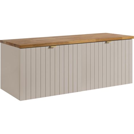 Meuble sous-vasque suspendu HARMO 120 cm avec plan en bois massif Façade rainurée cachemire semi-mat (1/5)