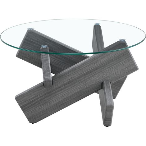 Tavolino da salotto rotondo in MDF e vetro temperato, 79 cm, grigio e trasparente (1/5)