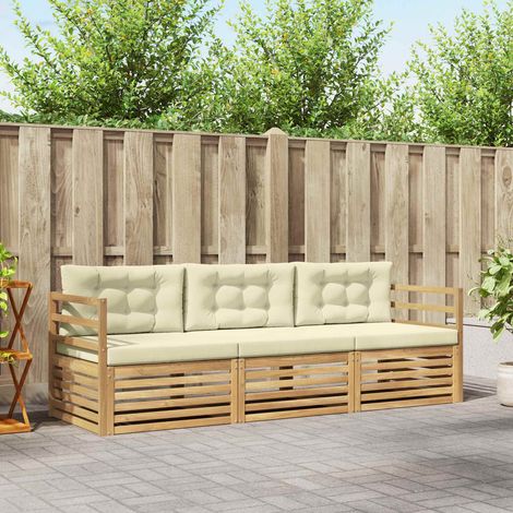 vidaXL Outdoor-Sofagarnitur 3 Stk. Weiß und Creme Polyester (1/5)