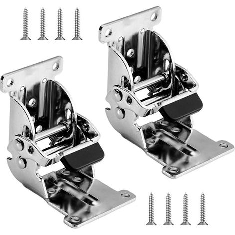 Lot de 2 charnières pliantes à verrouillage multiple, accessoires pour la maison, adaptées aux pieds de table et aux portes de placard, charnières en fer invisibles, argentées (1/5)
