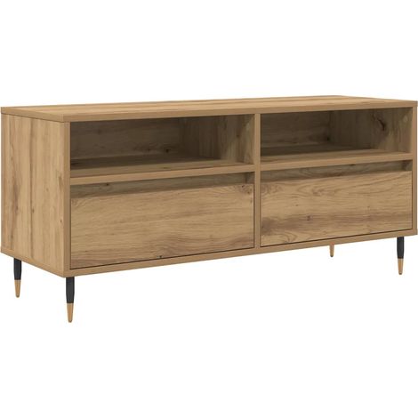 Meuble TV contemporain avec tiroir et étagères 100 x 34,5 x 44,5 cm en bois d'ingénierie chêne artisanal (1/5)