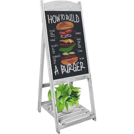 Pizarra Caballete de Madera UNHO, Pizarra Magnetica Negra Plegable Pizarra de Pie Vintage con Estante Pizarra Bar Publicidad Pizarra Tiza para Bar Cafetería Restaurante Librería Hogar 40x44x110cm Gris (1/5)