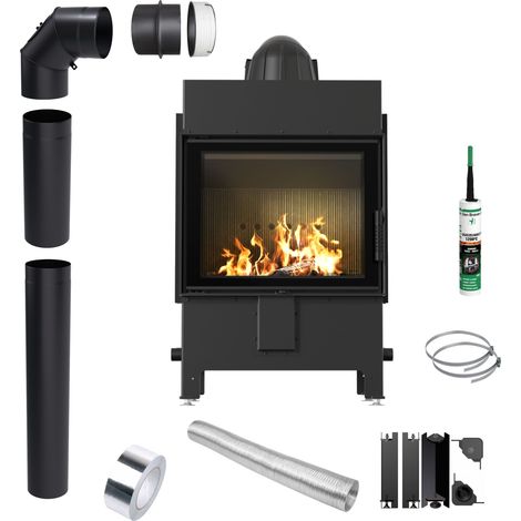 KRATKI LUCY 12 kW Ø 200 Kamin Schwarz Insert Ecodesign Rohrset (1/5)