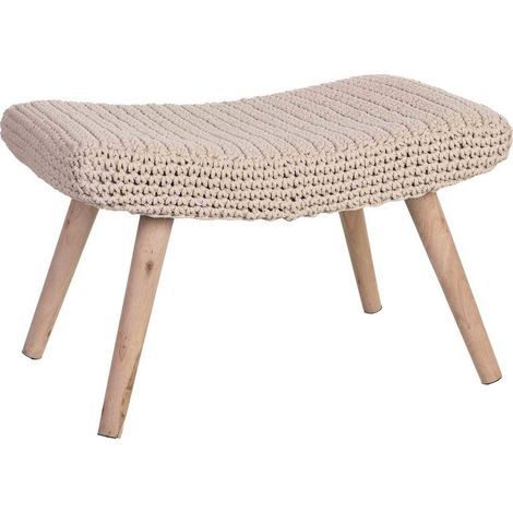 Banquette contemporaine en bois et coton tressé beige - beige naturel et bois clair (1/5)