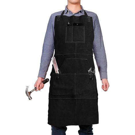 Tablier de Soudeur en Cuir avec 6 Poches, Tablier de Travail Résistant à la Chaleur et aux Flammes (1/5)