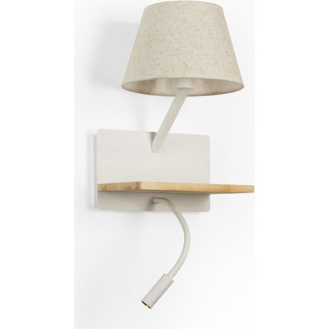 ALPINALUZ  Aplique de pared "Ivanna" con base de bandeja, pantalla textil, foco LED orientable 3W, puerto USB y casquillo E27. Ideal para cabeceros, escritorios (1/5)