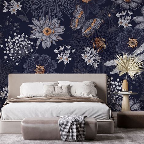 Papier peint panoramique - Fleurs Papillon - 383 cm x 255 cm (1/4)