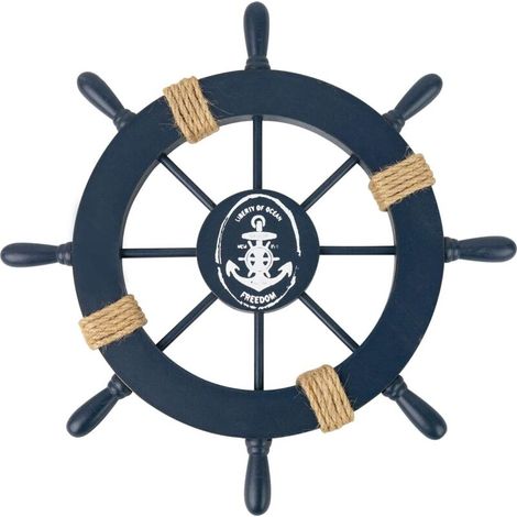 Gouvernail Bateau Bois 28 cm Ornement De Navire Style - pour Coucher Salon Salle Bain Salle à Manger Décoration Bar - Bleu Foncé (1/4)