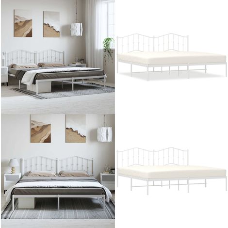 Cadre de lit métal sans matelas et tête de lit blanc 193x203 cm - Cadre De Lit - Lit Double - Lit Metal - Lit Blanc - Meuble Chambre - Home & Living (1/5)