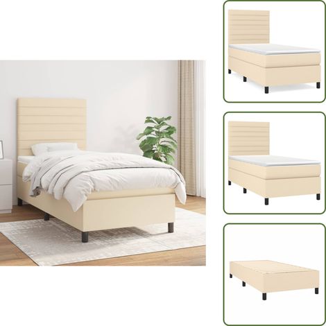 Boxspringbett mit Matratze Creme 90x200 cm Stoff - Boxspringbett - Doppelbett - Cremefarbenes Bett - Bettenrahmen - Matratze (1/5)
