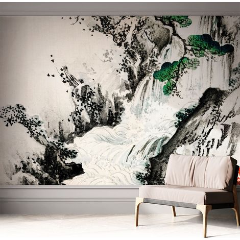 Papier peint autocollant Mural avec colle pour salon et chambre Décoration murale rapide Cascade naturelle 312x219 cm (1/5)