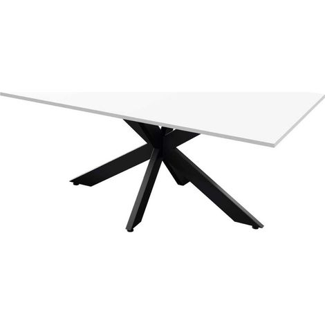 Table repas plateau laqué blanc pieds araignée en métal noir - ATHENA (1/4)