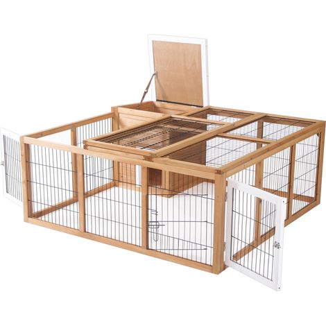 Recinto per piccoli animali 123 x 120 x 52 cm in legno naturale con tetto impermeabile (1/3)