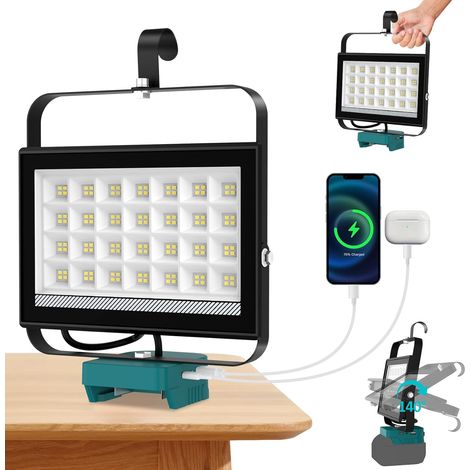 100W Projecteur LED Rechargeable Compatible avec Batterie 18V 6500LM Lampe LED Rechargeable avec Charge Type C (1/5)
