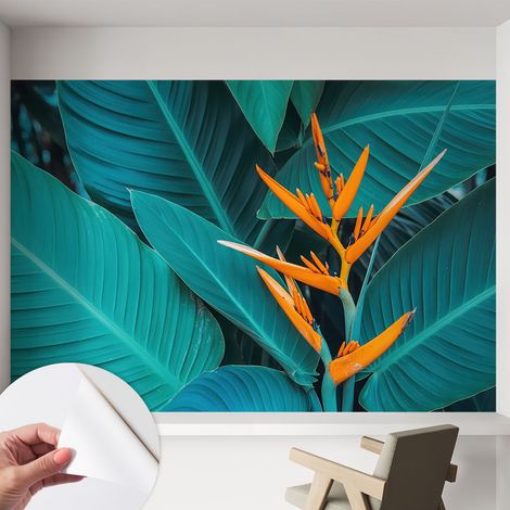 Carta da parati adesiva - fotomurale - facile da applicare - per la soggiorno - camera da letto - Fiori frondosi 152x104 cm (1/5)