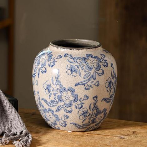 Blue and White Vases, Ceramic vases for Home Decor, Farmhouse Flower vase, Blue vase for Living Room Decor, Vintage Vase for Console Table Mantle Chinoiserie Decor (1/5)