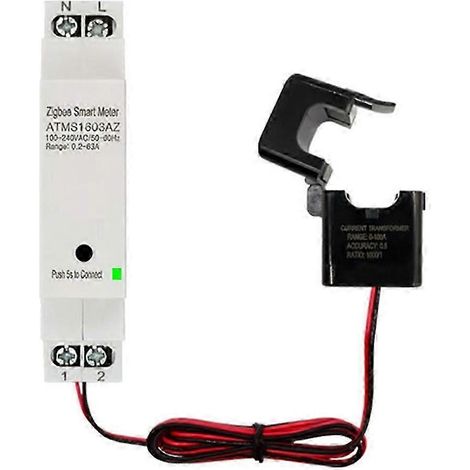 Compteur d'énergie intelligent ZigBee, type rail DIN avec transformateur de courant à pince, compatible avec la surveillance de la consommation électrique via une application, 110 V-240 V 63 A kns (1/5)