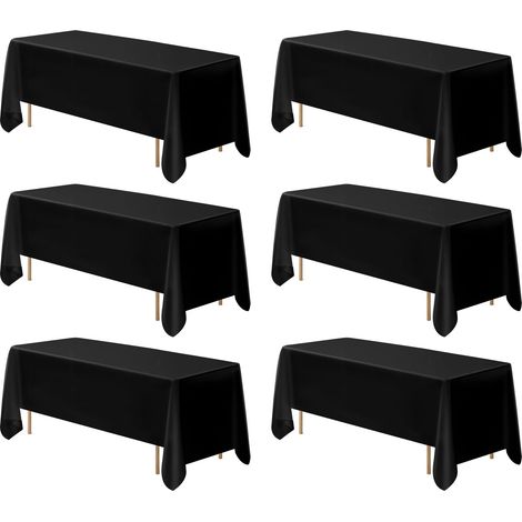 Mophorn Tovaglia Rettangolare in Poliestere Lavabile, Copritavolo Antipiega per Eventi, Feste, Matrimoni e Banchetti, Nero 1778 x 3048 mm, Set da 6 Pezzi