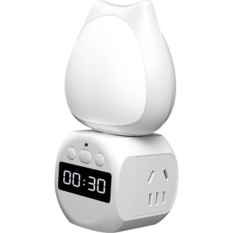 Lampe de nuit LED blanche 350° rotative, mini veilleuse intelligente avec horloge, protection des yeux, prise directe, sans télécommande, éclairage mural et chevet. (1/5)