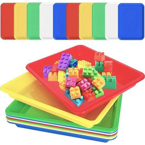 10 Stück Kunststoff-Basteltabletts, 28 cm x 21 cm, mehrfarbiges Serviertablett, Aktivitätstabletts, rutschfestes Organizer-Tablett für Bastelarbeiten (5 Farben) (1/5)