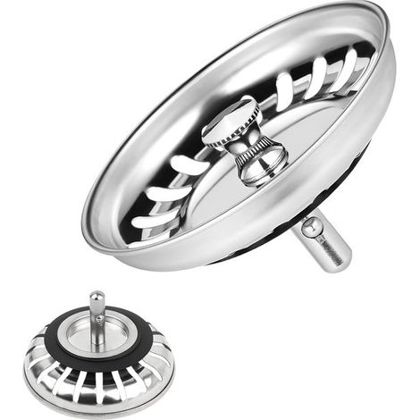 Set di 2 filtri per lavello in acciaio inox Tappi di scarico di ricambio per cucina e bagno Diametro 80 mm (1/5)