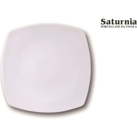 Saturnia Piatto Piano Quadro L 24 Cm H 2,5 Cm Diag. 28 Cm Porcellana Tokio Bianco