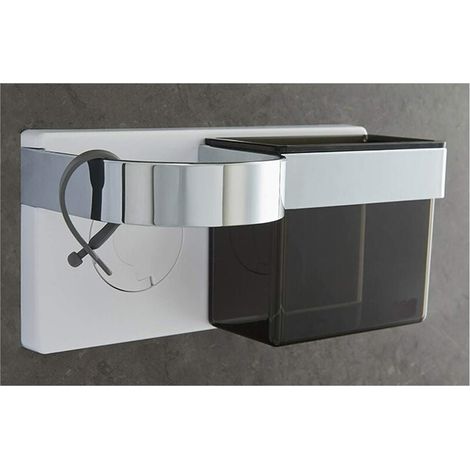 Soporte autoadhesivo para secador de pelo, soporte para plancha de pelo de pared con almacenamiento de ABS, para cepillos y accesorios de peinado, adhesivo fuerte con brida de silicona. (1/4)