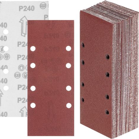 50 Pièces 93x230mm feuilles de ponçage, 8 trous 40/60/80/120/240 papier de verre, pour ponceuse orbitale (1/5)