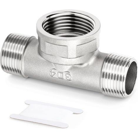 Raccords de tuyaux en T réducteurs, 1-1/2" BSP mâle x 2" BSP femelle x 1-1/2" BSP mâle adaptateur 3 voies en forme de T en acier inoxydable 304 pour carburant/air/liquide/gaz (1/5)
