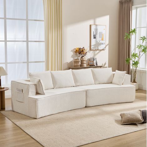 Divano modulare curvo, comfort elevato con schiuma elastica e molle, trasformabile, velluto bianco (1/5)