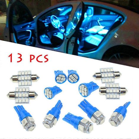 Kit d'accessoires universel de 13 LED bleues T10 12V pour éclairage intérieur de voiture (plafonnier, portières, liseuse, boîte à gants, plaque d'immatriculation). (1/5)