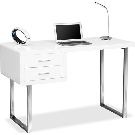 Centurion Supports HARMONIA Gloss White with Chrome legs 2-Drawer Contemporary Home Office Luxury Computer Desk (1/5)