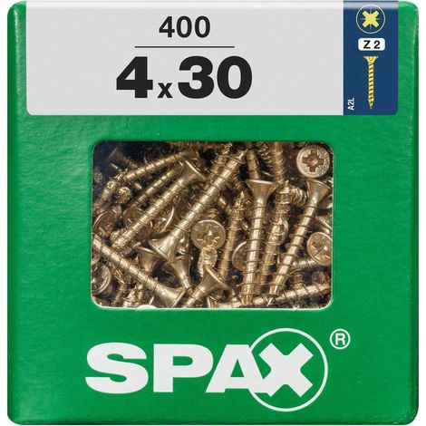 SPAX Universalschraube, 4 x 30 mm, 400 Stück, Vollgewinde, Senkkopf, Kreuzschlitz Z2, 4CUT, YELLOX - 4081020400308 (1/3)