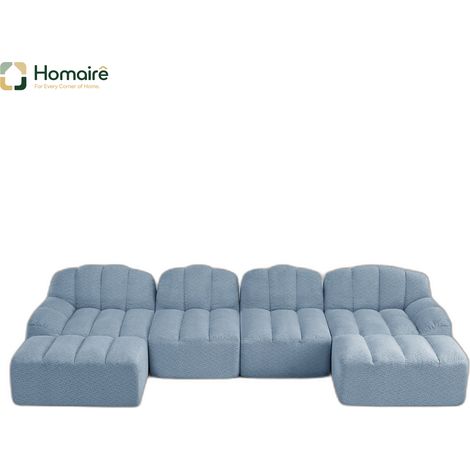 Canapé modulable en polaire bleu avec accoudoirs 366 x 165 x 79 cm HOMAIRE (1/5)